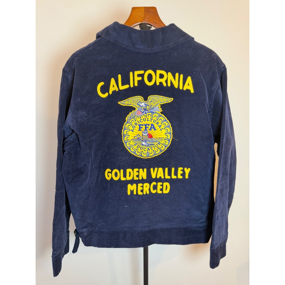Vintage FFA Corduroy Jacket California Golden Valley Merced Navy Blue Size 44